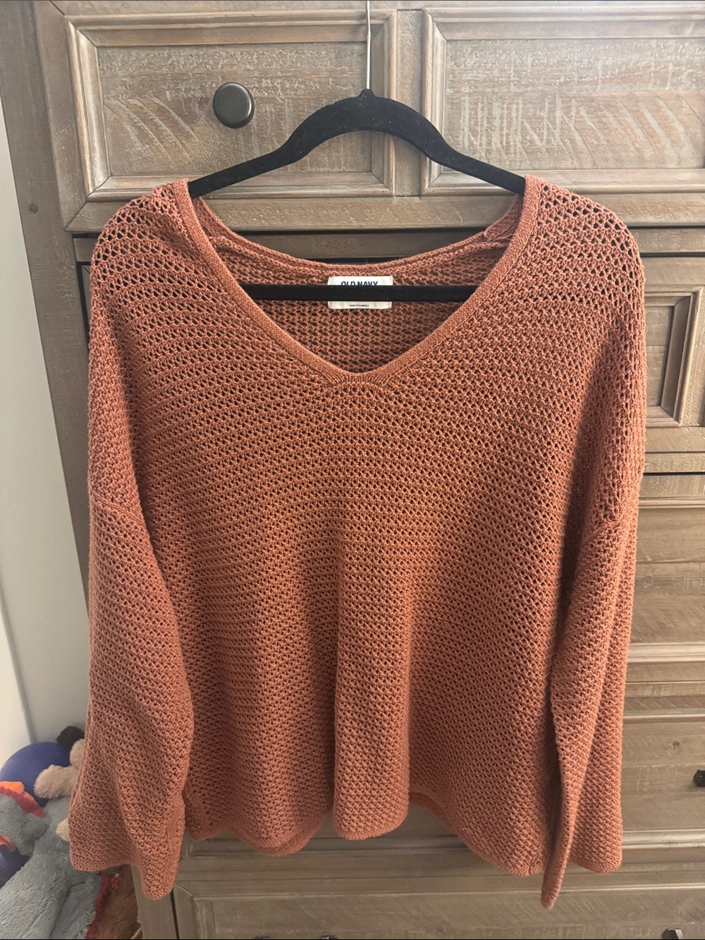 Old Navy Rust Open-Knit V-Neck Sweater